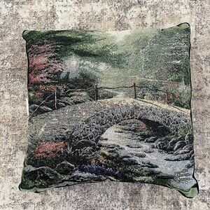 Thomas Kinkade Bridge of Faith 27”x27” Tapestry Throw Pillow Large Decorative